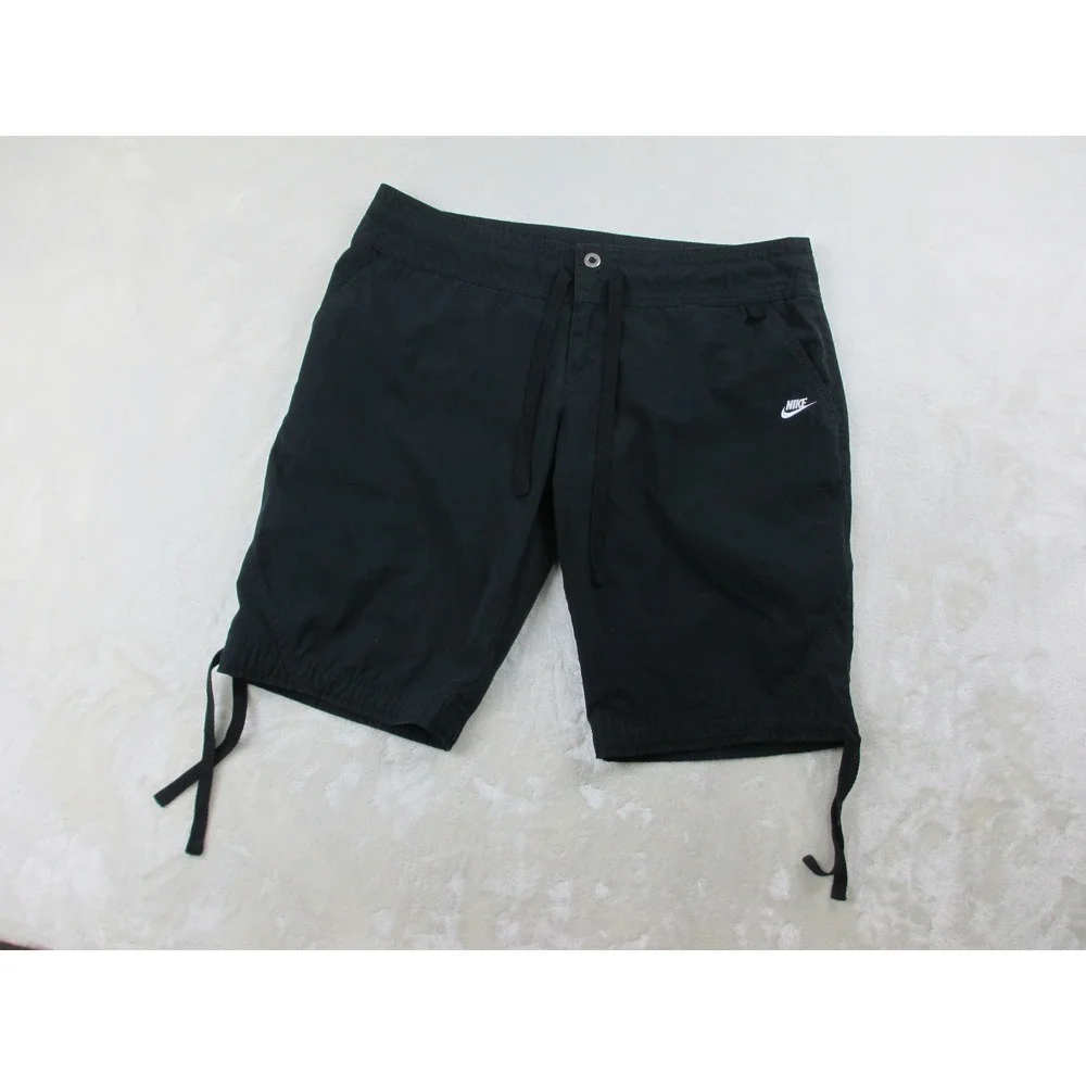 Nike Shorts Womens Large‎ Black Bermuda Spell Out Logo Swoosh Casual Ladies*